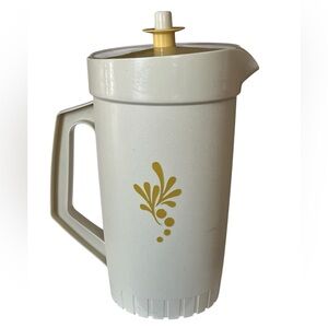 VTG Retro 1960-70 Tupperware Almond Pitcher with Harvest Gold Floral Design